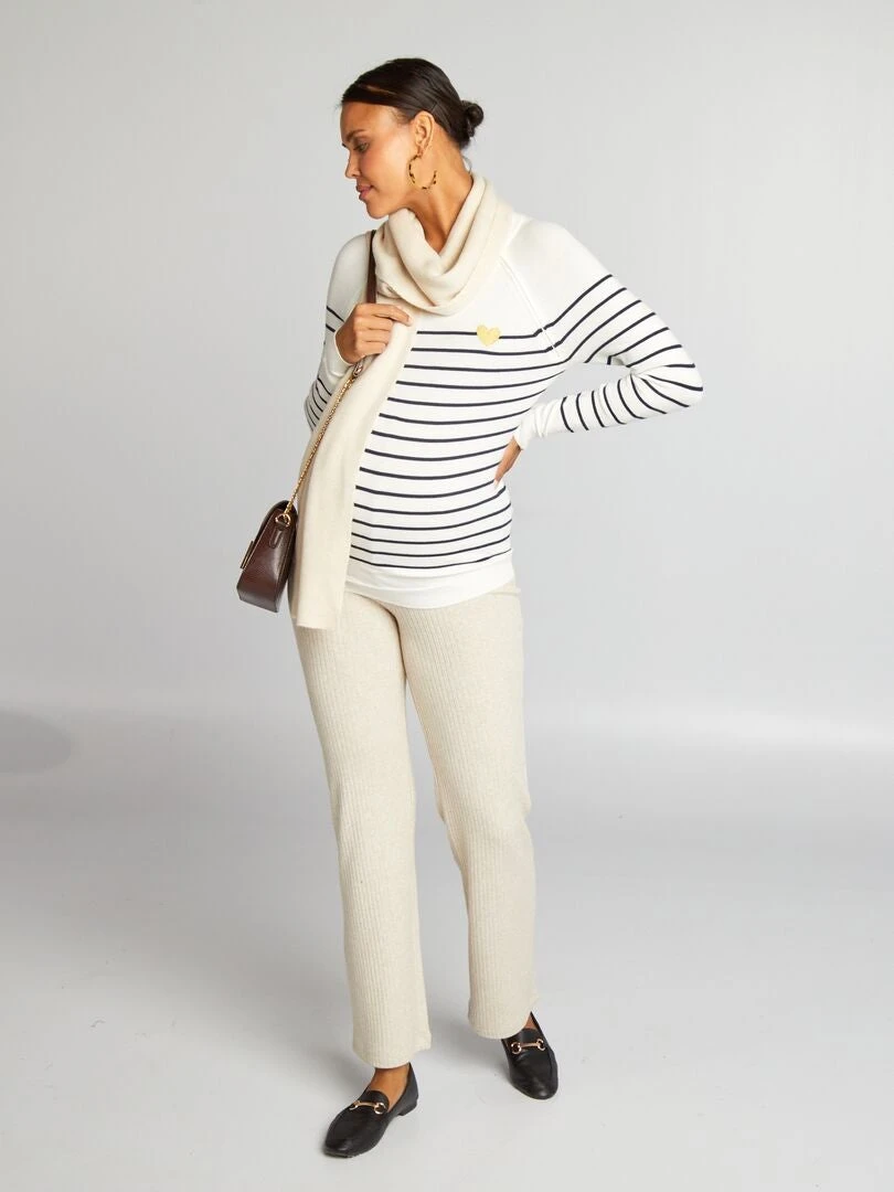 Pantalón Ancho Premamá De Punto De Canalé - BEIGE 4 Pantalón Ancho Premamá De Punto De Canalé - BEIGE - Imagen 2