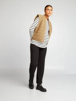 Pantalón Ancho Premamá De Punto De Canalé - Negro