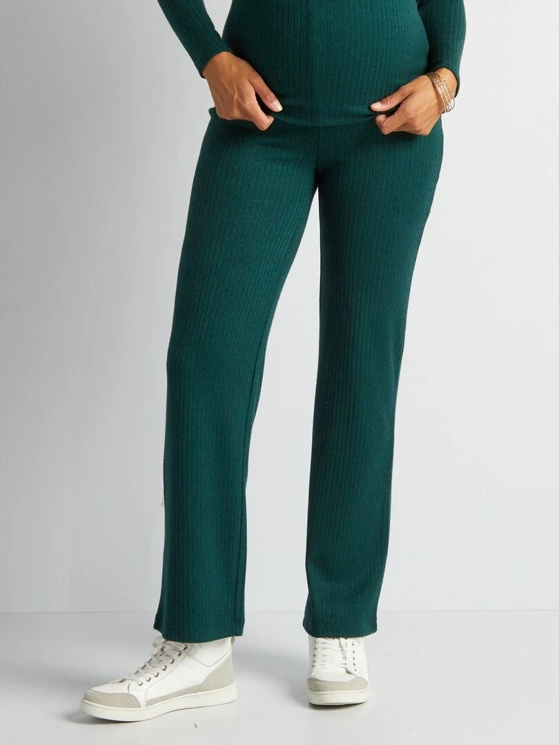Pantalón Ancho Premamá De Punto De Canalé - VERDE 3 Pantalón Ancho Premamá De Punto De Canalé - VERDE