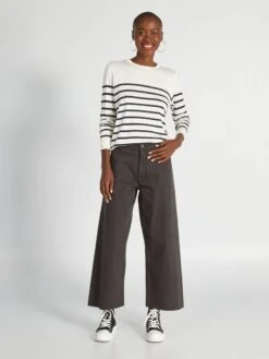 Pantalón Ancho Wide Leg Cropped - Negro