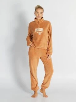 Pantalón De Pijama De Tejido Polar - MARRÓN TOSTADO -TrendyModa Ventas pantalon de pijama de tejido polar marron tostado ary41 1 frb4