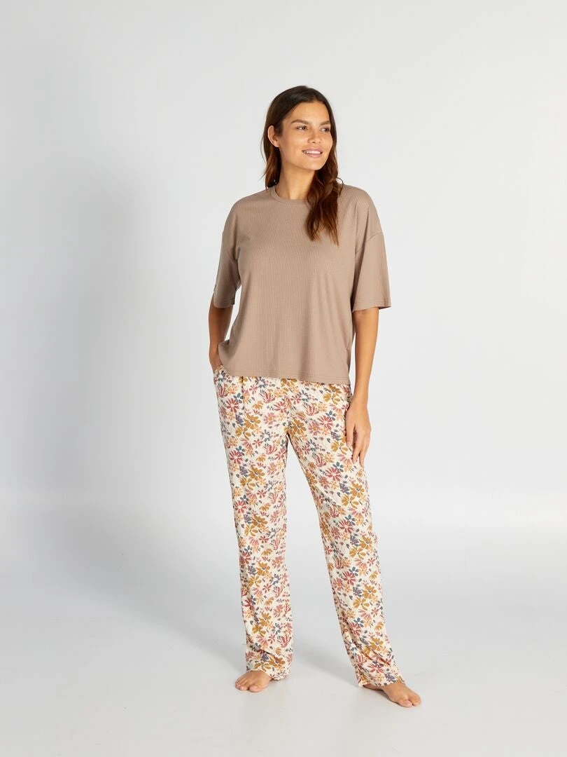 Pantalón De Pijama Vaporoso Con Estampado - BEIGE 4 Pantalón De Pijama Vaporoso Con Estampado - BEIGE - Imagen 2