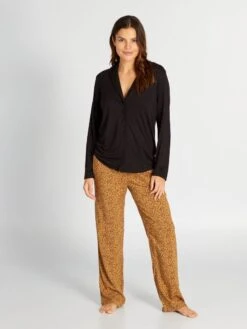 Pantalón De Pijama Vaporoso Con Estampado - MARRON -TrendyModa Ventas pantalon de pijama vaporoso con estampado marron amn89 4 frb3