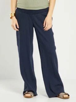 Pantalón Premamá De Gasa De Algodón - Azul