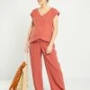 Pantalón Premamá De Gasa De Algodón - ROJO -TrendyModa Ventas pantalon premama de gasa de algodon rojo aei83 2 frb1