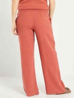 Pantalón Premamá De Gasa De Algodón - ROJO -TrendyModa Ventas pantalon premama de gasa de algodon rojo aei83 2 frb3