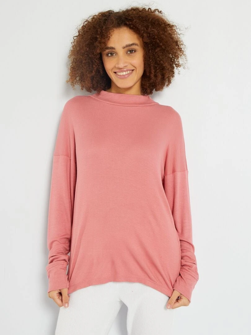 Parte Superior De Pijama De Viscosa Lisa - Rosa 3 Parte Superior De Pijama De Viscosa Lisa - Rosa