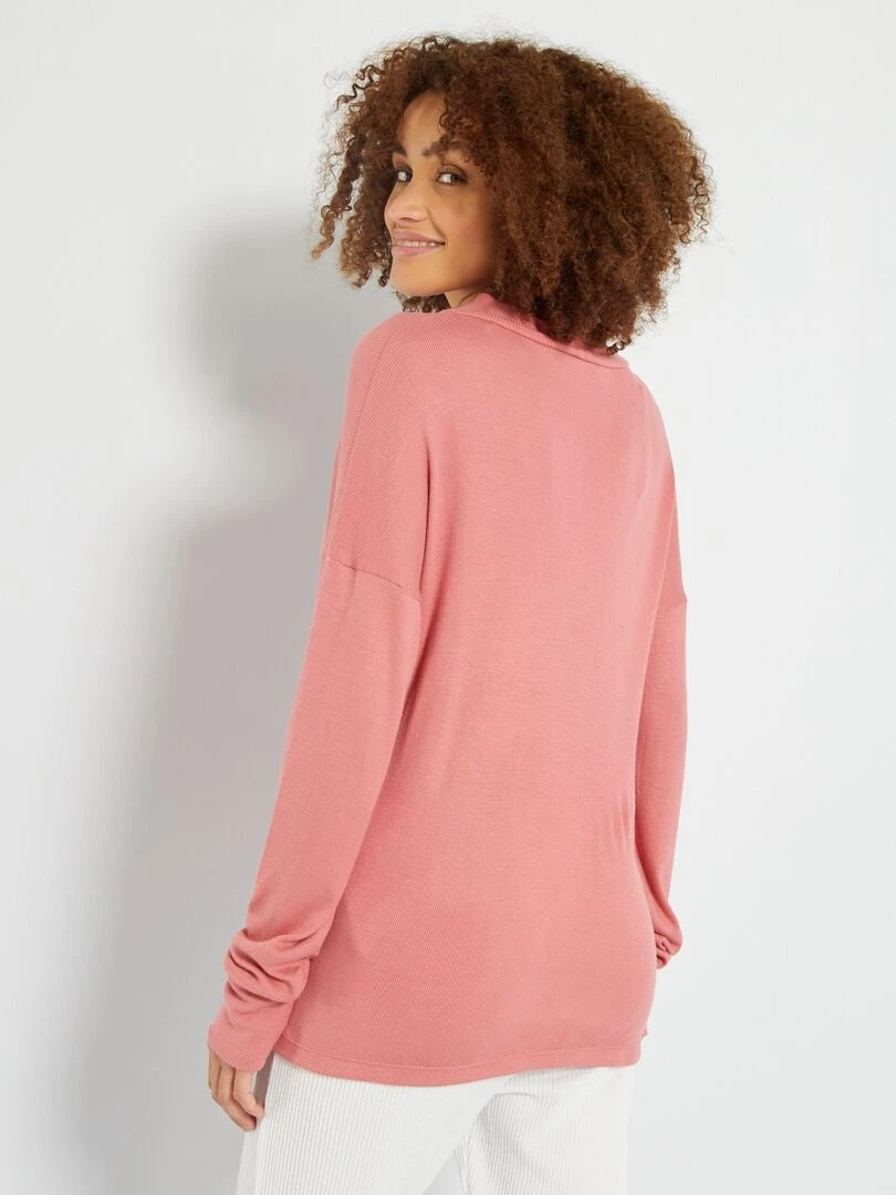 Parte Superior De Pijama De Viscosa Lisa - Rosa 4 Parte Superior De Pijama De Viscosa Lisa - Rosa - Imagen 2