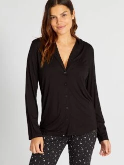 Parte Superior De Pijama Larga - Negro 9 Parte Superior De Pijama Larga - Negro -TrendyModa Ventas parte superior de pijama larga negro anc27 1 frb3