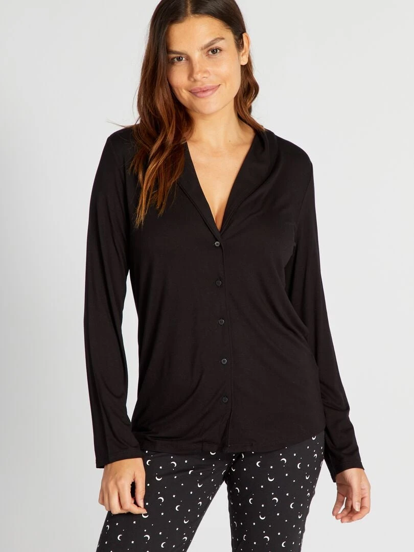 Parte Superior De Pijama Larga - Negro 5 Parte Superior De Pijama Larga - Negro - Imagen 3