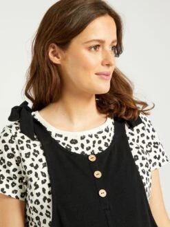 Peto Premamá Corto Con Tirantes Anudados - Negro -TrendyModa Ventas peto premama corto con tirantes anudados negro aeh91 1 frb4