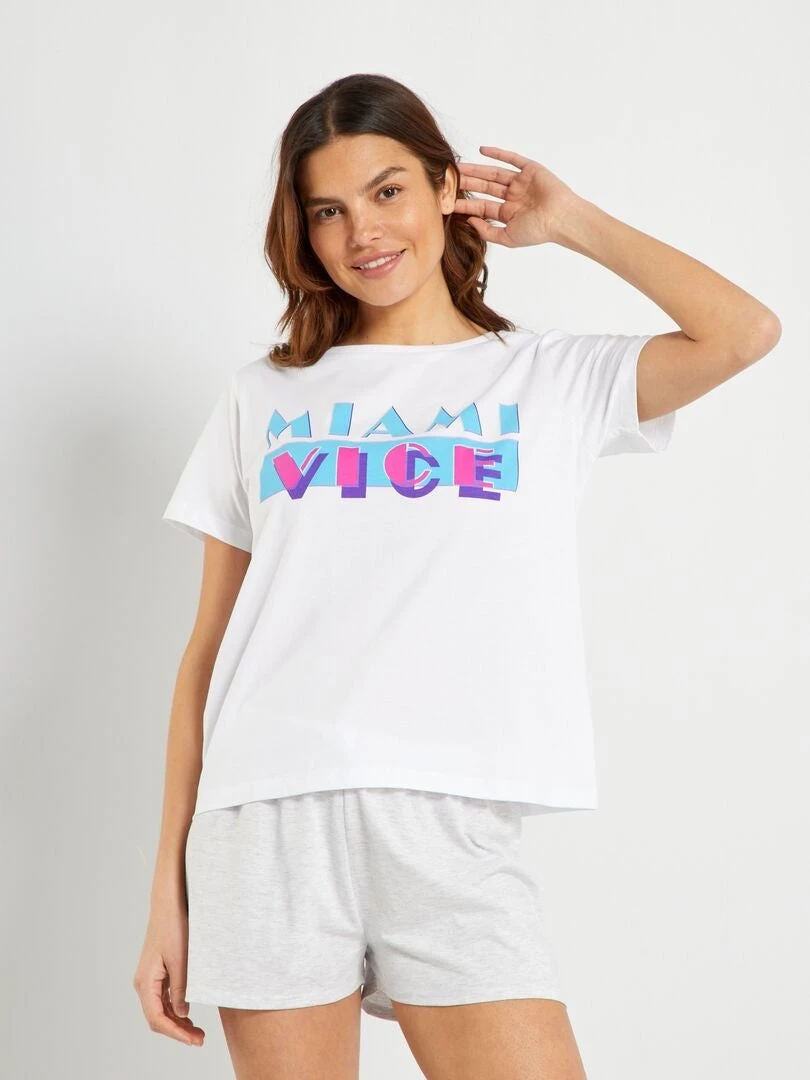 Pijama Corto Con Estampado - 2 Piezas - Blanco/gris 3 Pijama Corto Con Estampado - 2 Piezas - Blanco/gris