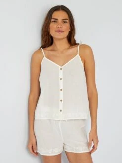 Pijama Corto De Algodón Ligero 2 Piezas - BLANCO -TrendyModa Ventas pijama corto de algodon ligero 2 piezas blanco ahq26 1 frb4