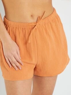 Pijama Corto De Gasa De Algodón - 2 Piezas - NARANJA -TrendyModa Ventas pijama corto de gasa de algodon 2 piezas naranja zr893 3 frb4