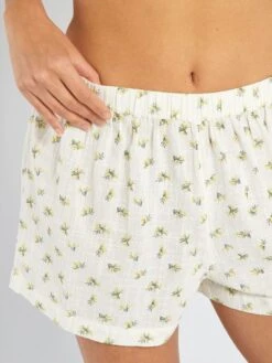 Pijama Corto De Gasa De Algodón - BLANCO -TrendyModa Ventas pijama corto de gasa de algodon blanco ahq30 1 frb4