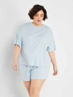 Pijama Corto De Punto De Canalé - 2 Piezas - AZUL -TrendyModa Ventas pijama corto de punto de canale 2 piezas azul zr855 1 frb2