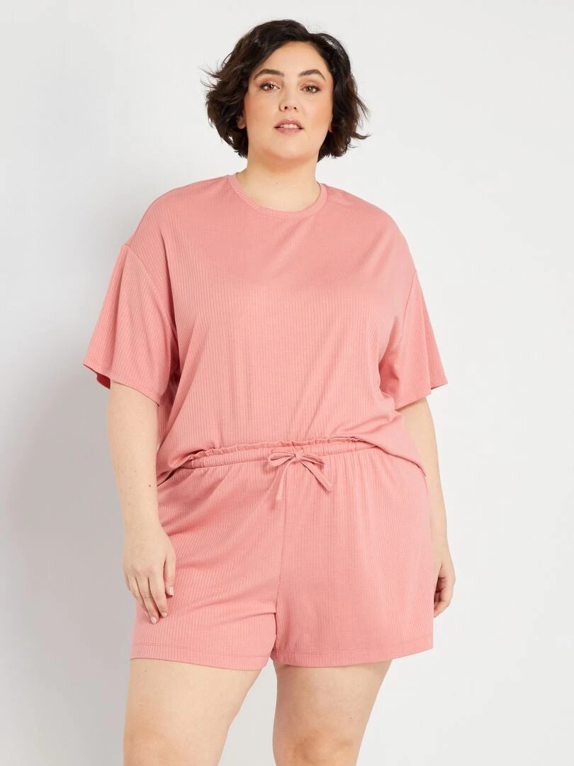 Pijama Corto De Punto De Canalé - 2 Piezas - Rosa 3 Pijama Corto De Punto De Canalé - 2 Piezas - Rosa