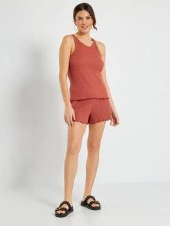 Pijama Corto De Punto Pointelle - 2 Piezas - ROJO 10 Pijama Corto De Punto Pointelle - 2 Piezas - ROJO -TrendyModa Ventas pijama corto de punto pointelle 2 piezas rojo zr670 2 frb4