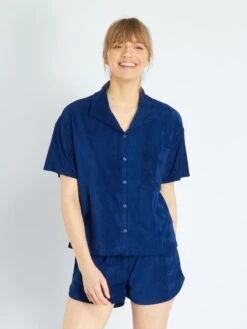 Pijama Corto De Rizo - 2 Piezas - Azul Marino