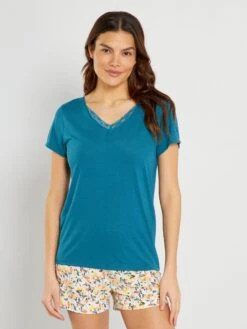 Pijama Corto Estampado - BEIGE