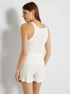 Pijama Corto Short + Camiseta Sin Mangas - 2 Piezas - BLANCO -TrendyModa Ventas pijama corto short camiseta sin mangas 2 piezas blanco zr912 2 frb3