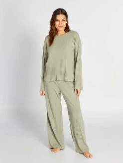 Pijama De Canalé Con Camiseta + Pantalón - 2 Piezas - SOMBRA VERDE -TrendyModa Ventas pijama de canale con camiseta pantalon 2 piezas sombra verde aqx80 2 frb3