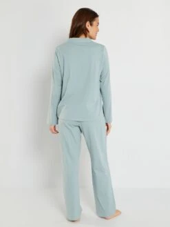 Pijama De Punto - 2 Piezas - Azul Pizarra -TrendyModa Ventas pijama de punto 2 piezas azul pizarra zn684 2 frb2