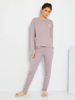 Pijama Largo De Punto De Canalé - PURPURA