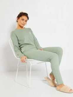 Pijama Largo De Punto De Canalé - VERDE