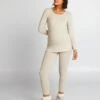 Pijama Largo De Punto Suave - 2 Piezas - BEIGE -TrendyModa Ventas pijama largo de punto suave 2 piezas beige ajo90 2 frb1