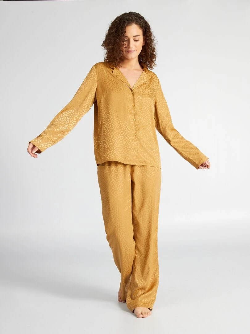 Pijama Largo - Estampado Moteado Satinado - 2 Piezas - BEIGE 5 Pijama Largo - Estampado Moteado Satinado - 2 Piezas - BEIGE - Imagen 3