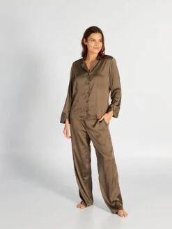 Pijama Largo Satinado - 2 Piezas - BANDA -TrendyModa Ventas pijama largo satinado 2 piezas banda arl76 1 frb4