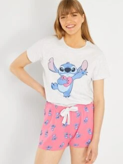 Pijama 'Stitch' - 2 Piezas - Gris/rosa