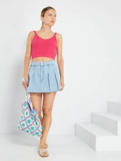 Short Vaquero Plisado - Azul