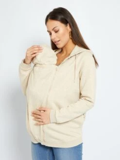 Sudadera De Lactancia Con Cremallera Y Capucha - BEIGE -TrendyModa Ventas sudadera de lactancia con cremallera y capucha beige za406 4 frb4