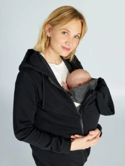 Sudadera De Lactancia Con Cremallera Y Capucha - Negro