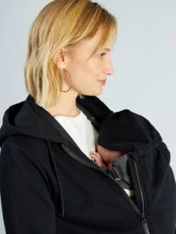 Sudadera De Lactancia Con Cremallera Y Capucha - Negro -TrendyModa Ventas sudadera de lactancia con cremallera y capucha negro za406 3 frb4