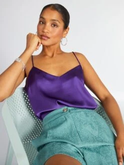 Top Satinado Con Tirantes Finos - PURPURA