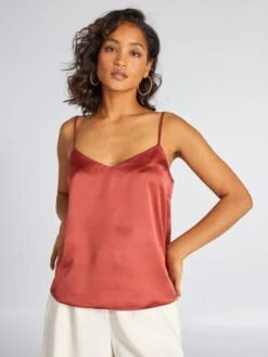 Top Satinado Con Tirantes Finos - ROJO -TrendyModa Ventas top satinado con tirantes finos rojo acw49 3 frb3