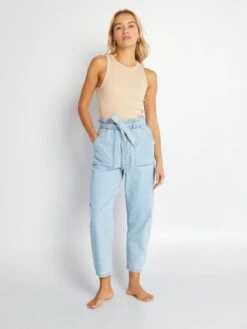 Vaquero Mom Con Cinturón - Azul