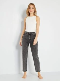 Vaquero Mom Con Talle Muy Alto - L34 - GRIS 11 Vaquero Mom Con Talle Muy Alto - L34 - GRIS -TrendyModa Ventas vaquero mom con talle muy alto l34 gris zk671 3 frb4