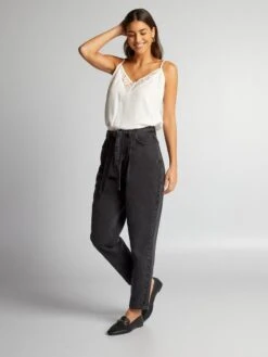 Vaquero Recto Paper Bag De Talle Alto - NIEVE_NEGRA