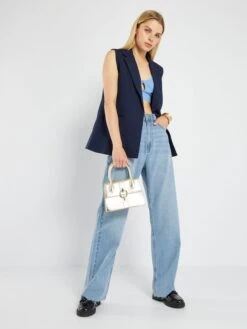 Vaquero Wide Leg De Tiro Alto - AZUL