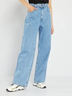 Vaquero Wide Leg De Tiro Alto Entallado - AZUL