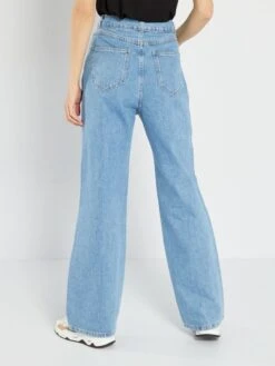 Vaquero Wide Leg De Tiro Alto Entallado - AZUL -TrendyModa Ventas vaquero wide leg de tiro alto entallado azul ajj21 2 frb4