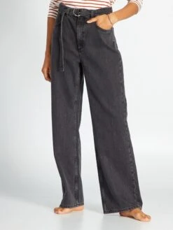 Vaquero Wide Leg De Tiro Alto Entallado - Negro -TrendyModa Ventas vaquero wide leg de tiro alto entallado negro ajj21 1 frb2