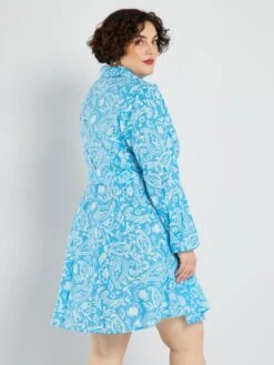 Vestido Camisero Corto Con Cinturón - AZUL -TrendyModa Ventas vestido camisero corto con cinturon azul aev14 2 frb3