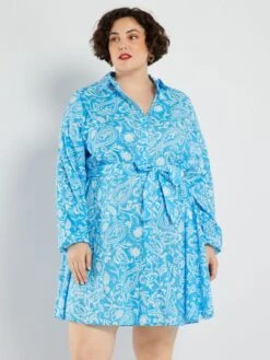 Vestido Camisero Corto Con Cinturón - AZUL -TrendyModa Ventas vestido camisero corto con cinturon azul aev14 2 frb4