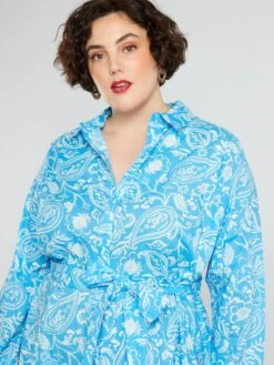 Vestido Camisero Corto Con Cinturón - AZUL -TrendyModa Ventas vestido camisero corto con cinturon azul aev14 2 frb5