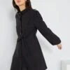 Vestido Camisero Corto Con Cinturón - Negro -TrendyModa Ventas vestido camisero corto con cinturon negro ame09 4 frb1
